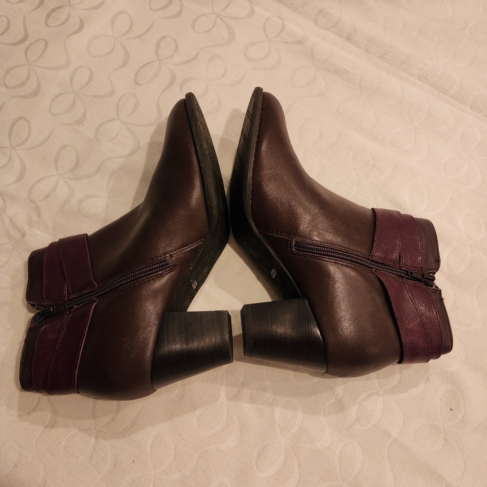 Vionic Trinity Leather Ankle Boots Size 9‎ Brown Strap Buckle Block Heel Comfort - Picture 4 of 11